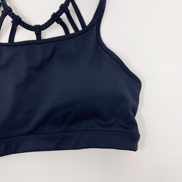 Athleta Navy Blue Strappy Back Sports Bra Small S Scoop Neck Removable Cups - Picture 2 of 9